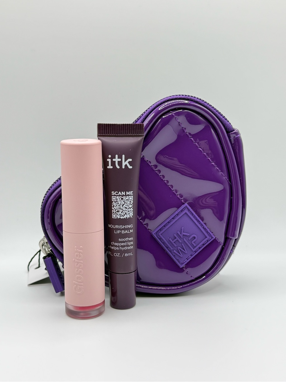 Glossier + ITK Lip Bundle w/ Purple IHKWIP Heart Mini Pouch 💜